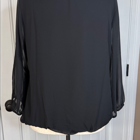 JM Collection Black Sheer Faux Wrap Overlay Blouse Sz L - Picture 5 of 10